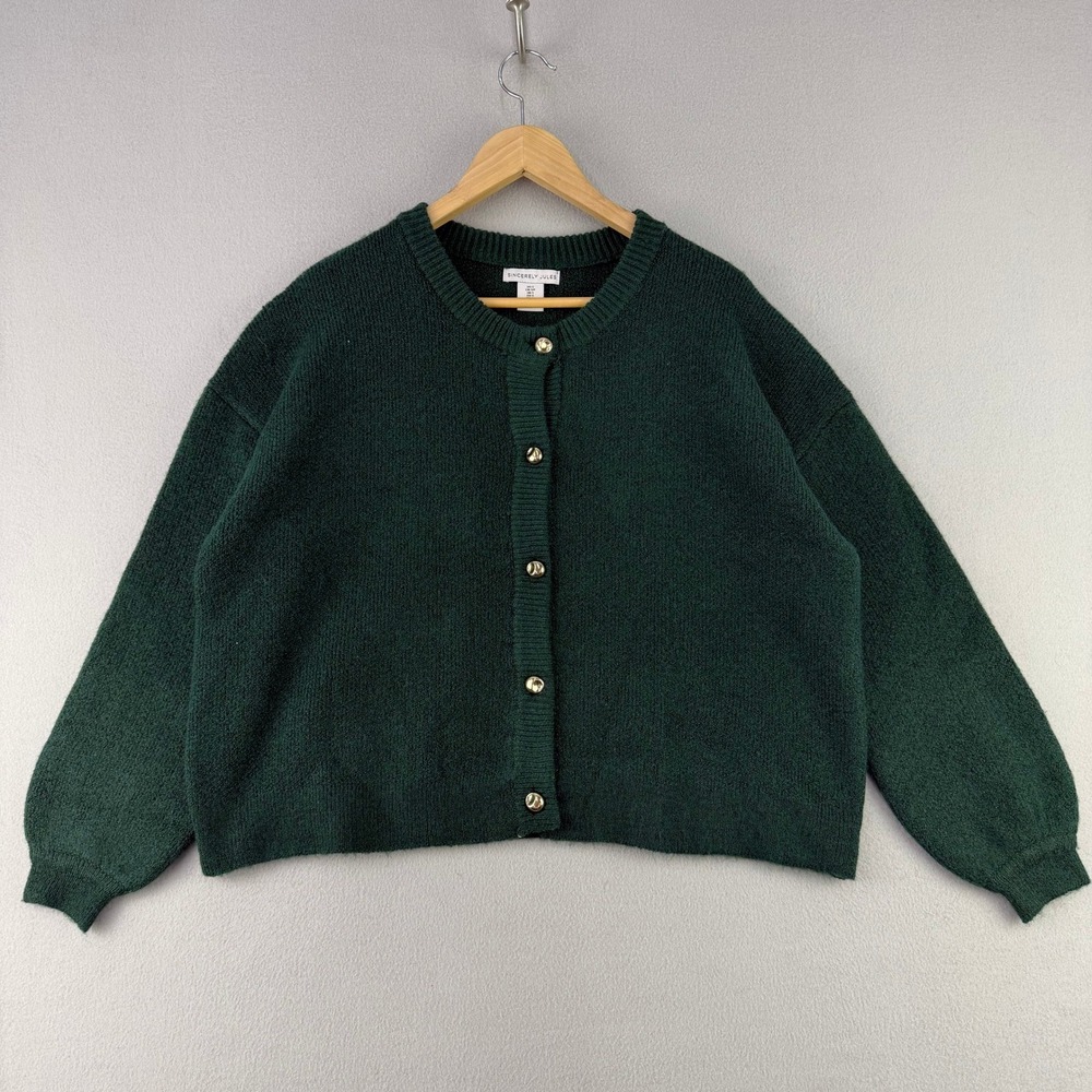 Sincerely Jules Cardigan Sweater Women Small Green Gold Button Knit Old Money